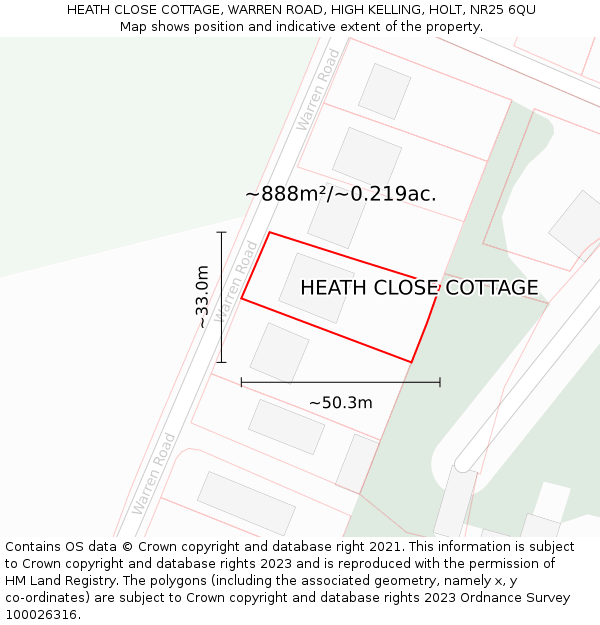 HEATH CLOSE COTTAGE, WARREN ROAD, HIGH KELLING, HOLT, NR25 6QU: Plot and title map