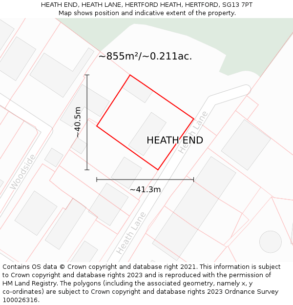 HEATH END, HEATH LANE, HERTFORD HEATH, HERTFORD, SG13 7PT: Plot and title map