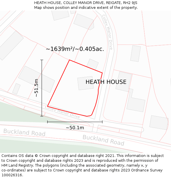 HEATH HOUSE, COLLEY MANOR DRIVE, REIGATE, RH2 9JS: Plot and title map