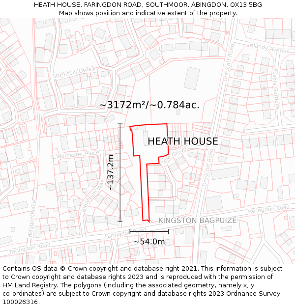 HEATH HOUSE, FARINGDON ROAD, SOUTHMOOR, ABINGDON, OX13 5BG: Plot and title map