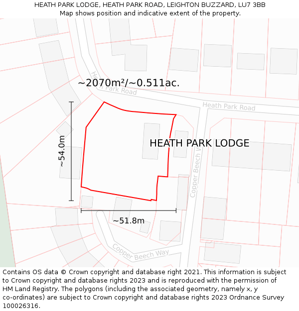 HEATH PARK LODGE, HEATH PARK ROAD, LEIGHTON BUZZARD, LU7 3BB: Plot and title map