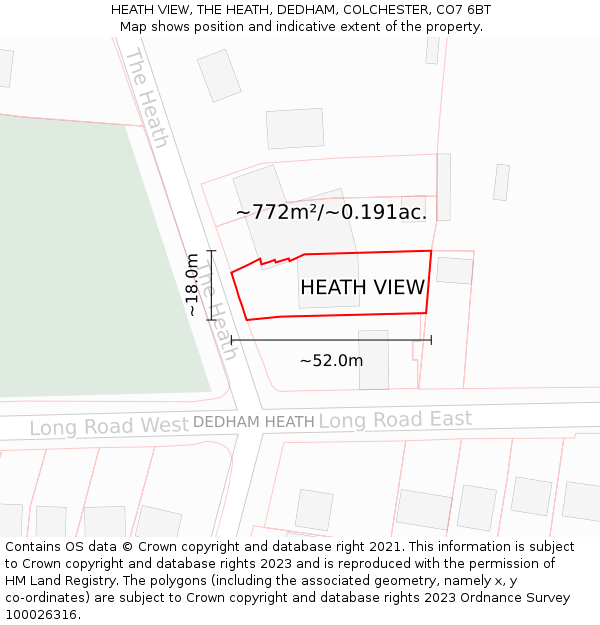 HEATH VIEW, THE HEATH, DEDHAM, COLCHESTER, CO7 6BT: Plot and title map
