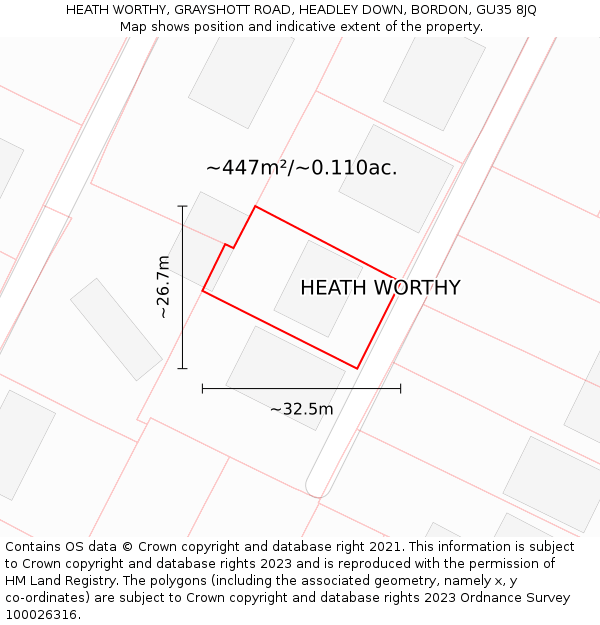 HEATH WORTHY, GRAYSHOTT ROAD, HEADLEY DOWN, BORDON, GU35 8JQ: Plot and title map