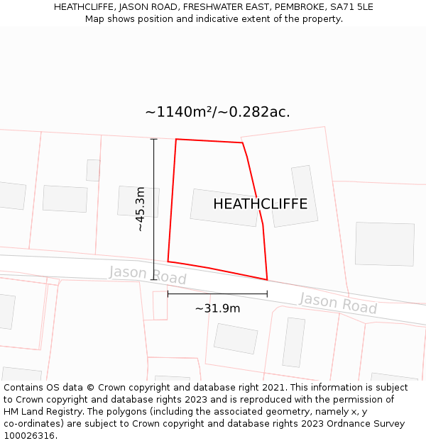 HEATHCLIFFE, JASON ROAD, FRESHWATER EAST, PEMBROKE, SA71 5LE: Plot and title map