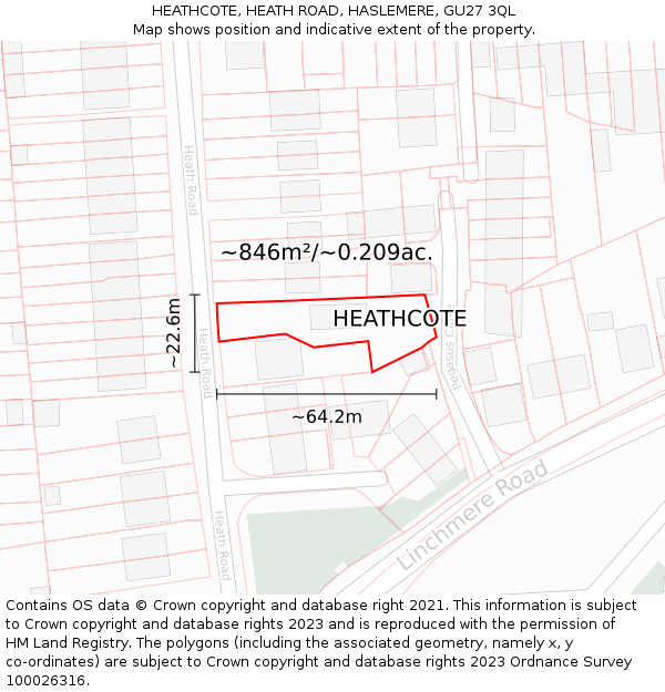 HEATHCOTE, HEATH ROAD, HASLEMERE, GU27 3QL: Plot and title map