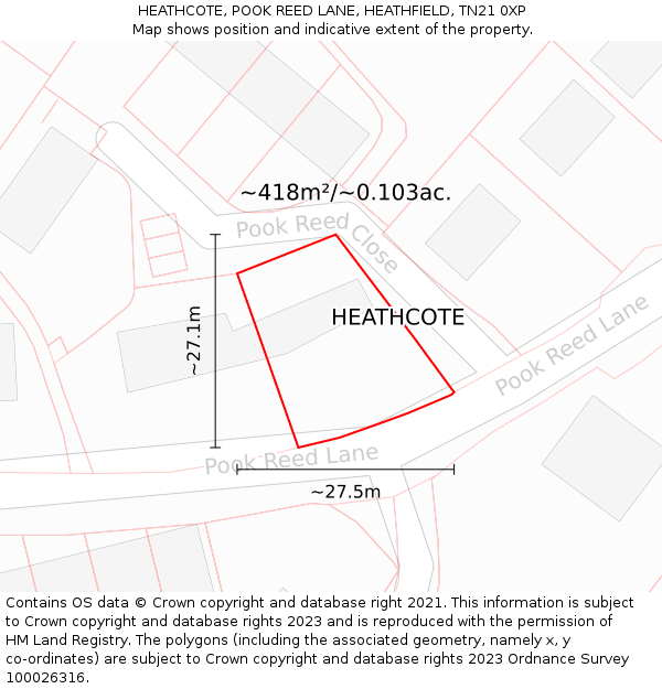 HEATHCOTE, POOK REED LANE, HEATHFIELD, TN21 0XP: Plot and title map