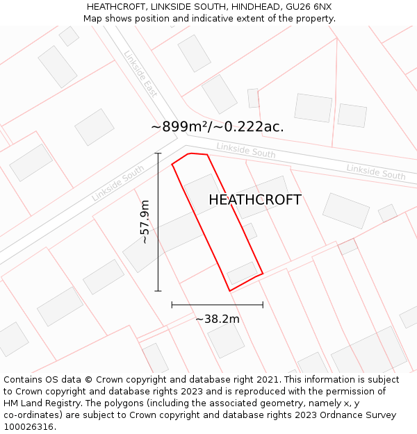 HEATHCROFT, LINKSIDE SOUTH, HINDHEAD, GU26 6NX: Plot and title map