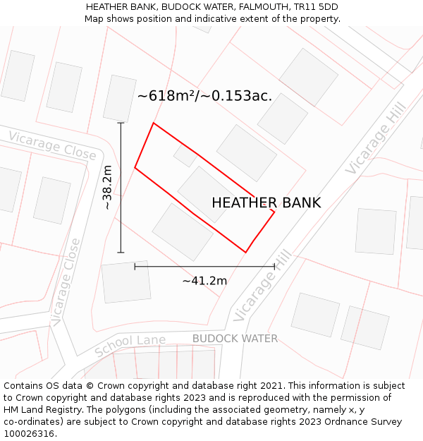 HEATHER BANK, BUDOCK WATER, FALMOUTH, TR11 5DD: Plot and title map