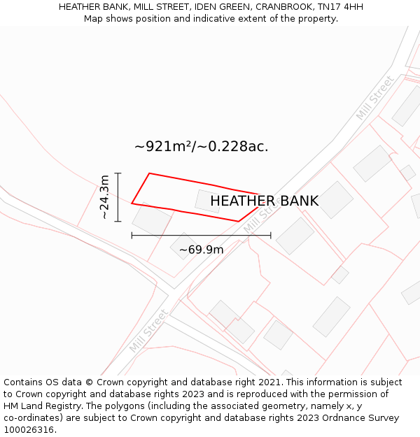 HEATHER BANK, MILL STREET, IDEN GREEN, CRANBROOK, TN17 4HH: Plot and title map