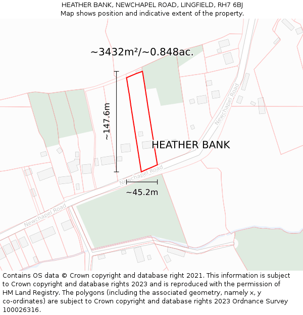 HEATHER BANK, NEWCHAPEL ROAD, LINGFIELD, RH7 6BJ: Plot and title map