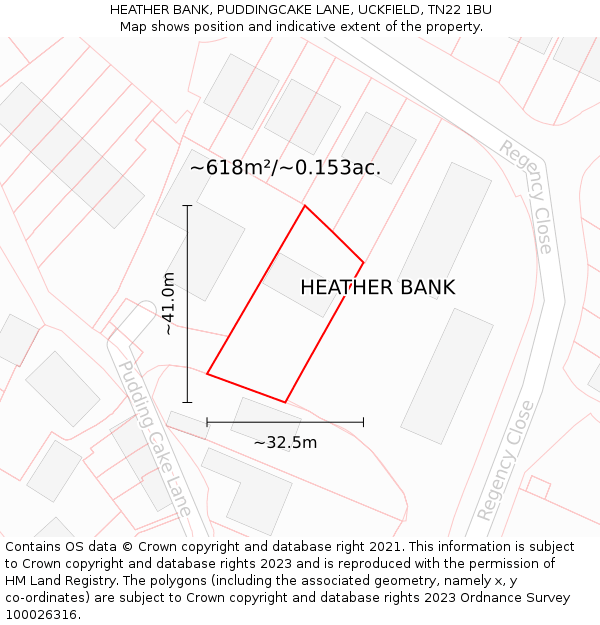 HEATHER BANK, PUDDINGCAKE LANE, UCKFIELD, TN22 1BU: Plot and title map