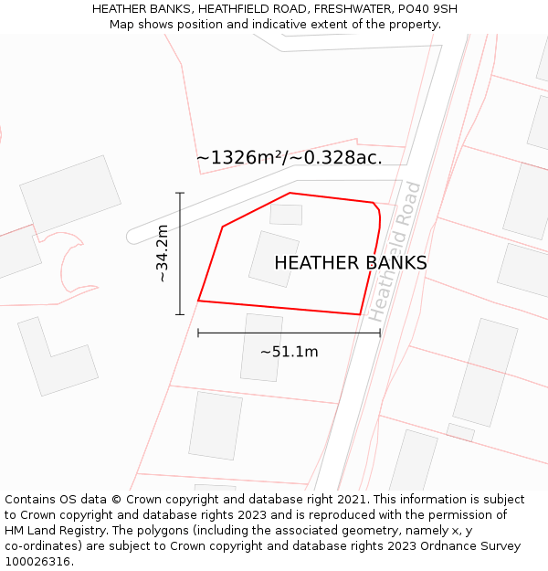 HEATHER BANKS, HEATHFIELD ROAD, FRESHWATER, PO40 9SH: Plot and title map