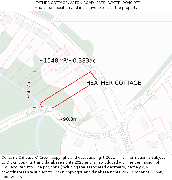 HEATHER COTTAGE, AFTON ROAD, FRESHWATER, PO40 9TP: Plot and title map