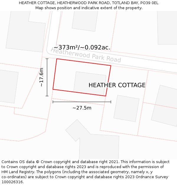 HEATHER COTTAGE, HEATHERWOOD PARK ROAD, TOTLAND BAY, PO39 0EL: Plot and title map