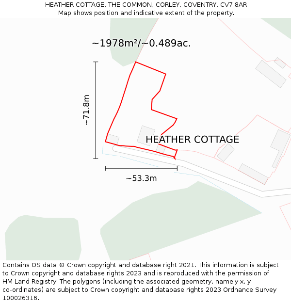 HEATHER COTTAGE, THE COMMON, CORLEY, COVENTRY, CV7 8AR: Plot and title map