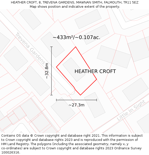 HEATHER CROFT, 8, TREVENA GARDENS, MAWNAN SMITH, FALMOUTH, TR11 5EZ: Plot and title map