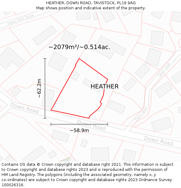 HEATHER, DOWN ROAD, TAVISTOCK, PL19 9AG: Plot and title map
