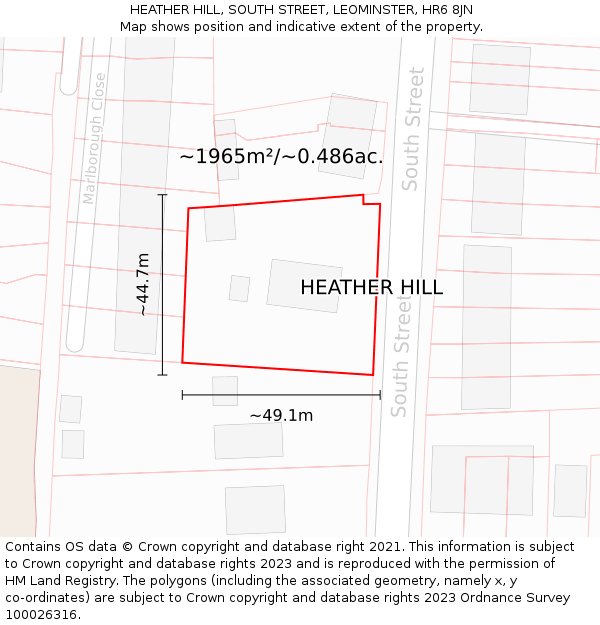 HEATHER HILL, SOUTH STREET, LEOMINSTER, HR6 8JN: Plot and title map