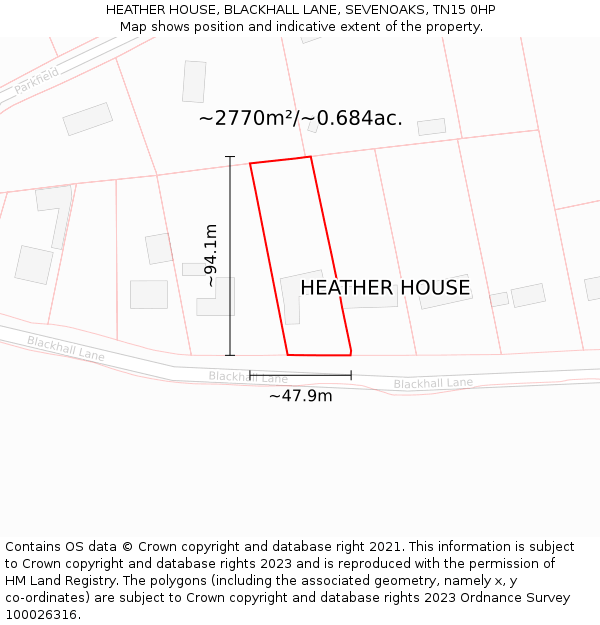 HEATHER HOUSE, BLACKHALL LANE, SEVENOAKS, TN15 0HP: Plot and title map