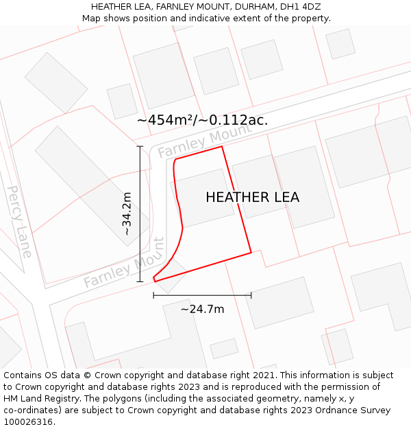 HEATHER LEA, FARNLEY MOUNT, DURHAM, DH1 4DZ: Plot and title map