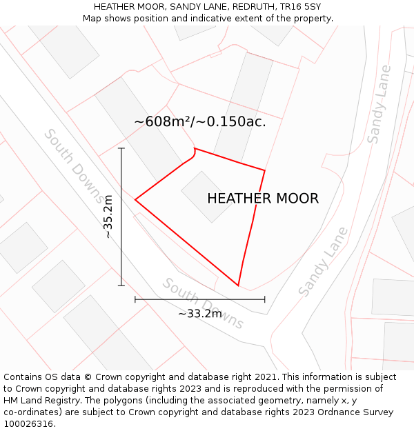 HEATHER MOOR, SANDY LANE, REDRUTH, TR16 5SY: Plot and title map