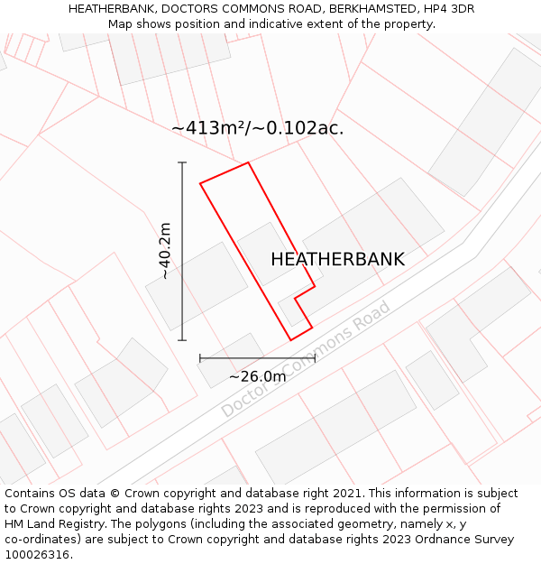 HEATHERBANK, DOCTORS COMMONS ROAD, BERKHAMSTED, HP4 3DR: Plot and title map