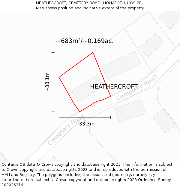 HEATHERCROFT, CEMETERY ROAD, HOLMFIRTH, HD9 2RH: Plot and title map