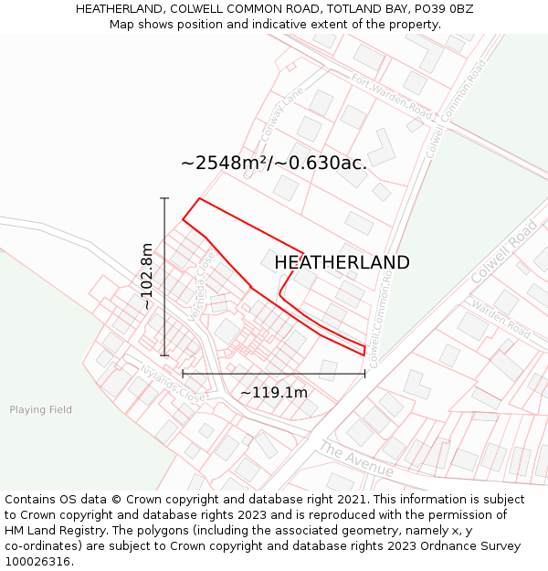 HEATHERLAND, COLWELL COMMON ROAD, TOTLAND BAY, PO39 0BZ: Plot and title map