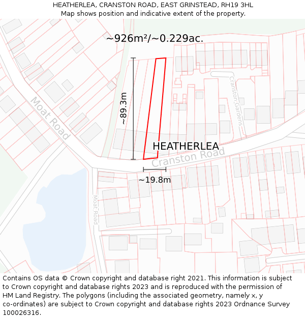 HEATHERLEA, CRANSTON ROAD, EAST GRINSTEAD, RH19 3HL: Plot and title map