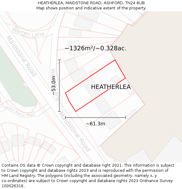 HEATHERLEA, MAIDSTONE ROAD, ASHFORD, TN24 8UB: Plot and title map