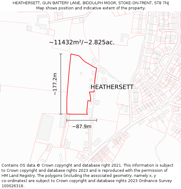 HEATHERSETT, GUN BATTERY LANE, BIDDULPH MOOR, STOKE-ON-TRENT, ST8 7NJ: Plot and title map