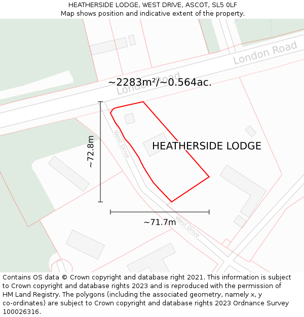 HEATHERSIDE LODGE, WEST DRIVE, ASCOT, SL5 0LF: Plot and title map