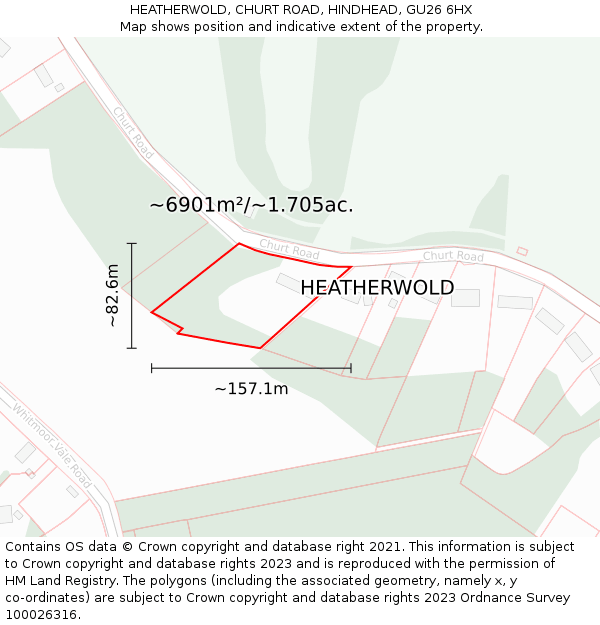 HEATHERWOLD, CHURT ROAD, HINDHEAD, GU26 6HX: Plot and title map