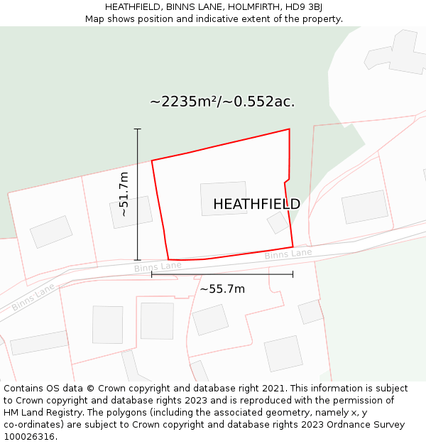 HEATHFIELD, BINNS LANE, HOLMFIRTH, HD9 3BJ: Plot and title map