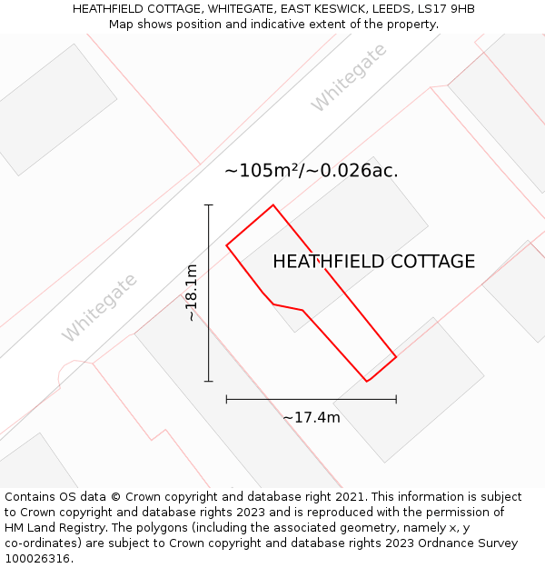 HEATHFIELD COTTAGE, WHITEGATE, EAST KESWICK, LEEDS, LS17 9HB: Plot and title map