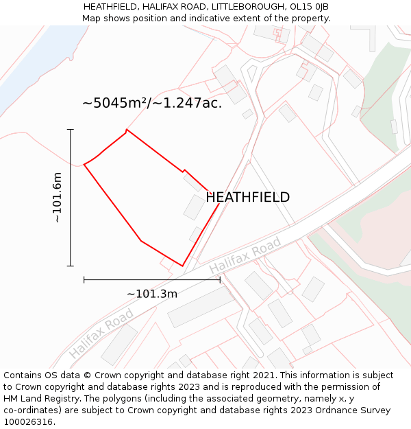 HEATHFIELD, HALIFAX ROAD, LITTLEBOROUGH, OL15 0JB: Plot and title map