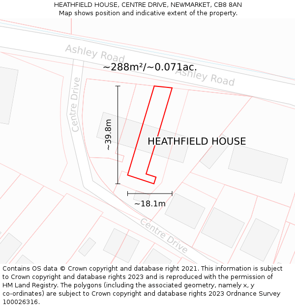 HEATHFIELD HOUSE, CENTRE DRIVE, NEWMARKET, CB8 8AN: Plot and title map