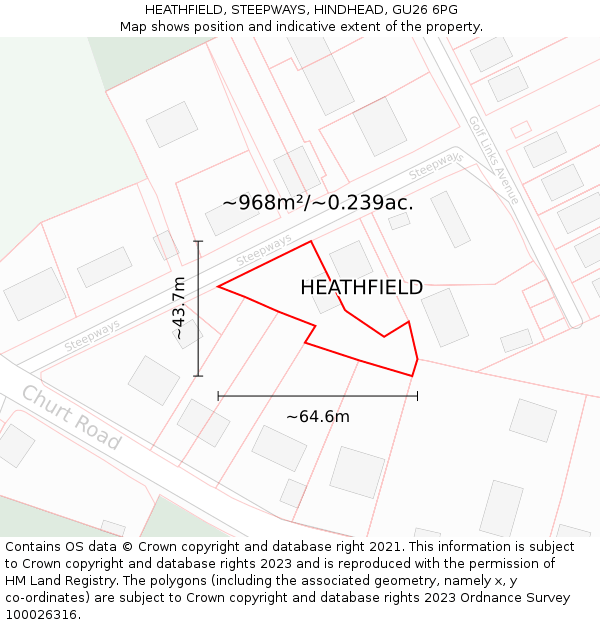 HEATHFIELD, STEEPWAYS, HINDHEAD, GU26 6PG: Plot and title map