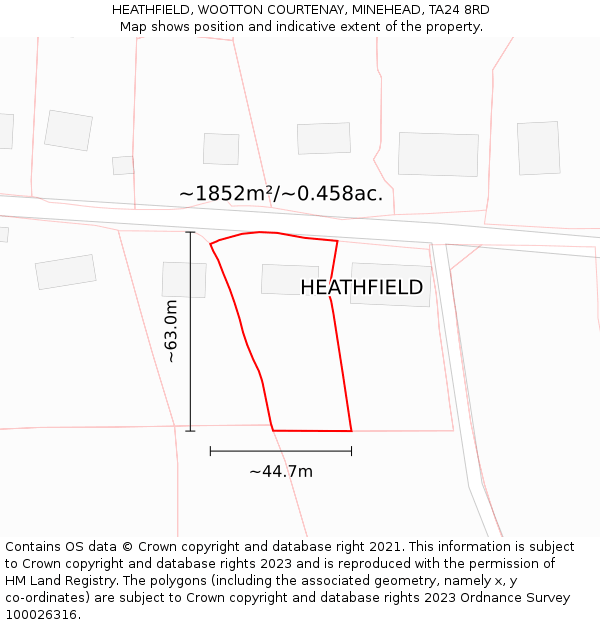 HEATHFIELD, WOOTTON COURTENAY, MINEHEAD, TA24 8RD: Plot and title map