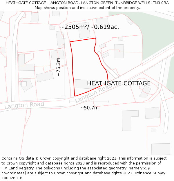 HEATHGATE COTTAGE, LANGTON ROAD, LANGTON GREEN, TUNBRIDGE WELLS, TN3 0BA: Plot and title map