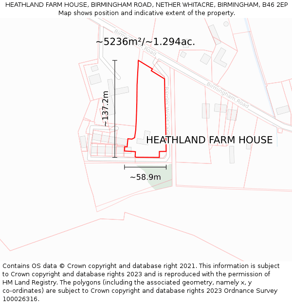 HEATHLAND FARM HOUSE, BIRMINGHAM ROAD, NETHER WHITACRE, BIRMINGHAM, B46 2EP: Plot and title map