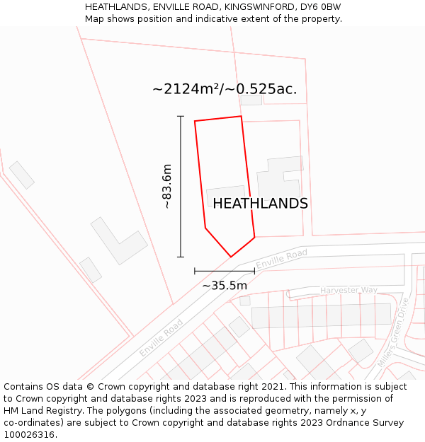 HEATHLANDS, ENVILLE ROAD, KINGSWINFORD, DY6 0BW: Plot and title map