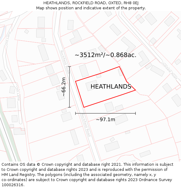 HEATHLANDS, ROCKFIELD ROAD, OXTED, RH8 0EJ: Plot and title map