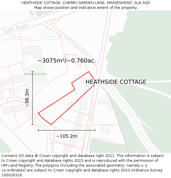 HEATHSIDE COTTAGE, CHERRY GARDEN LANE, MAIDENHEAD, SL6 3QD: Plot and title map