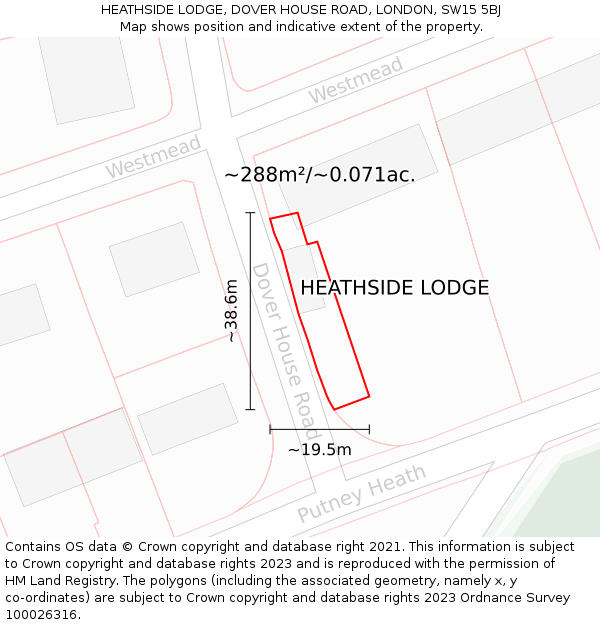 HEATHSIDE LODGE, DOVER HOUSE ROAD, LONDON, SW15 5BJ: Plot and title map