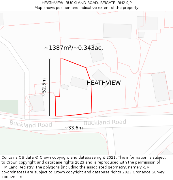 HEATHVIEW, BUCKLAND ROAD, REIGATE, RH2 9JP: Plot and title map