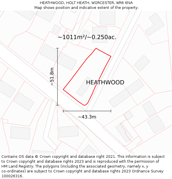 HEATHWOOD, HOLT HEATH, WORCESTER, WR6 6NA: Plot and title map