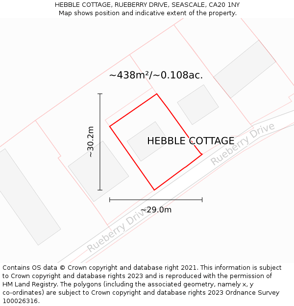 HEBBLE COTTAGE, RUEBERRY DRIVE, SEASCALE, CA20 1NY: Plot and title map