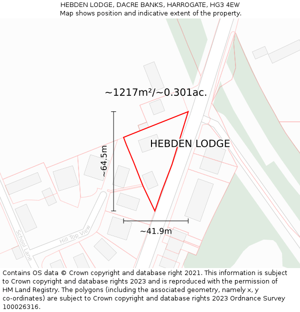 HEBDEN LODGE, DACRE BANKS, HARROGATE, HG3 4EW: Plot and title map