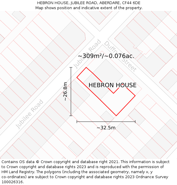 HEBRON HOUSE, JUBILEE ROAD, ABERDARE, CF44 6DE: Plot and title map